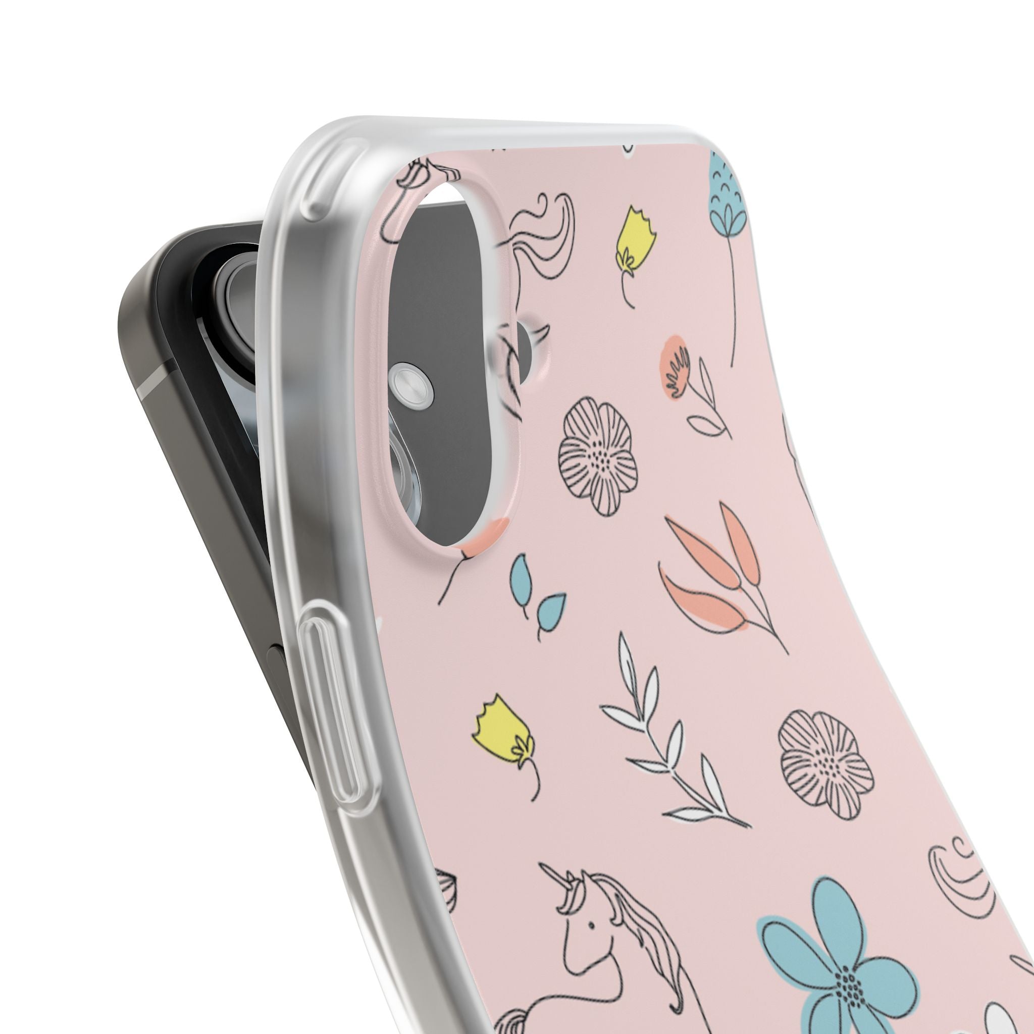 Cute Floral Unicorn Phone Case — Pink Flexi Case (Custom Text)