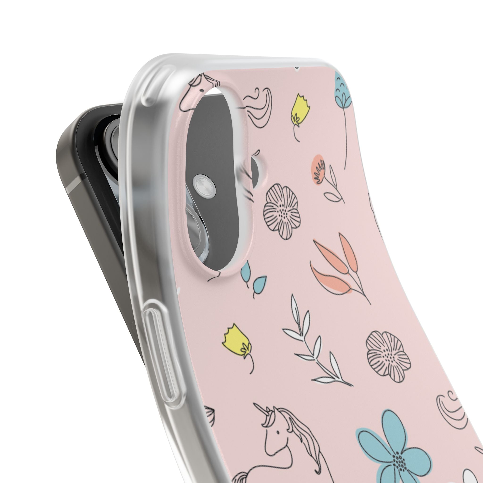 Cute Floral Unicorn Phone Case — Pink Flexi Case (Custom Text)