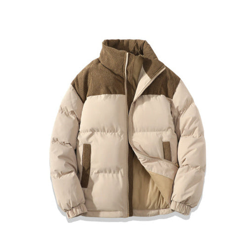 Winter Stand Collar Contrast-colored Coat Cotton Padded Jacket For Men