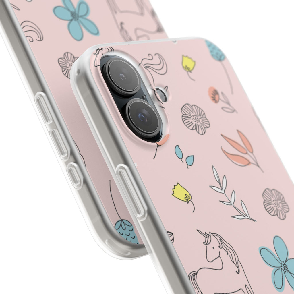 Cute Floral Unicorn Phone Case — Pink Flexi Case (Custom Text)