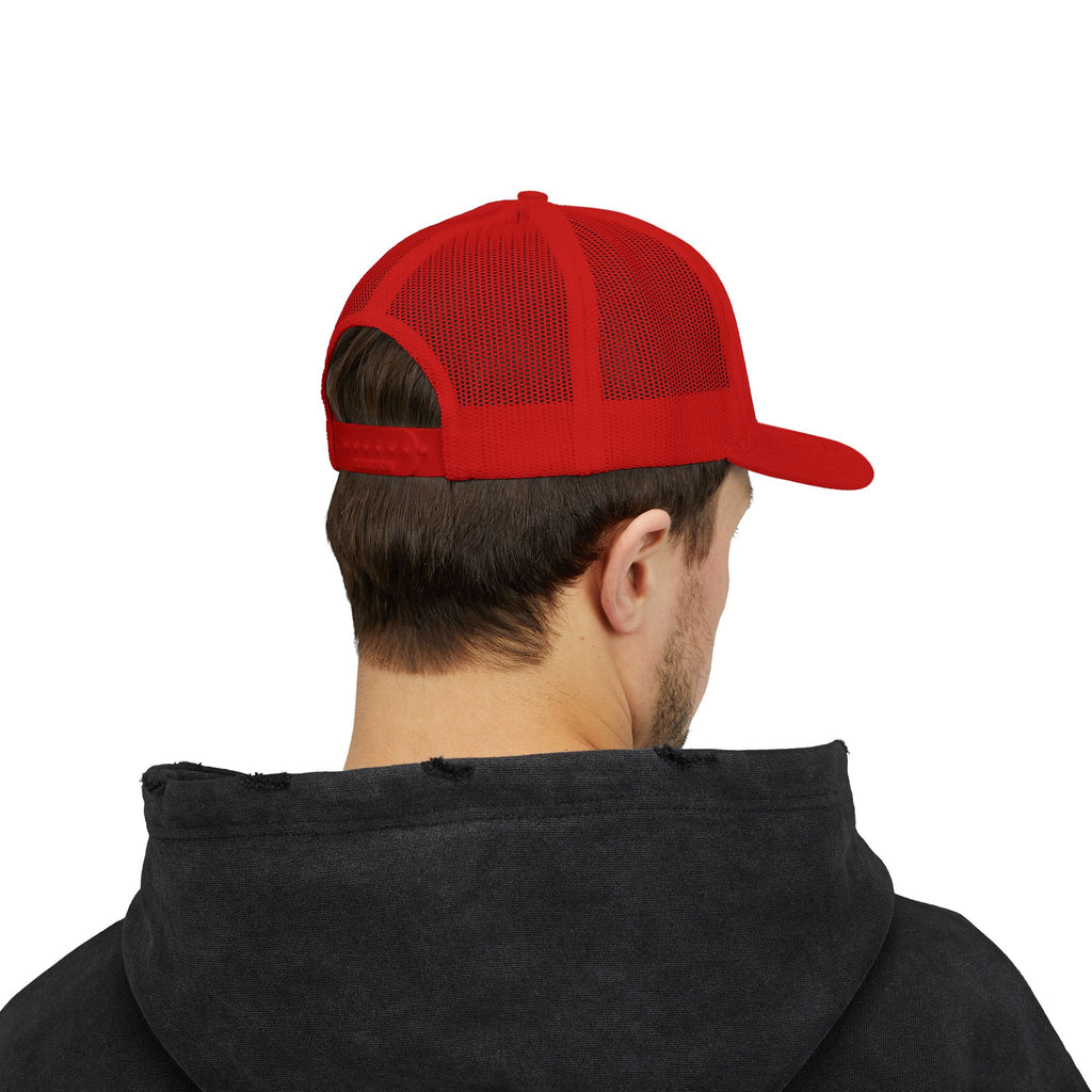Customizable Red Snapback Trucker Cap with Text