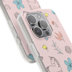 Cute Floral Unicorn Phone Case — Pink Flexi Case (Custom Text)