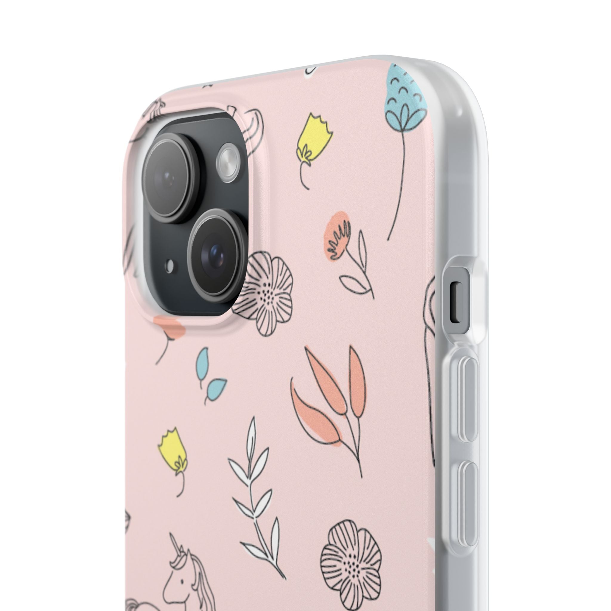 Cute Floral Unicorn Phone Case — Pink Flexi Case (Custom Text)