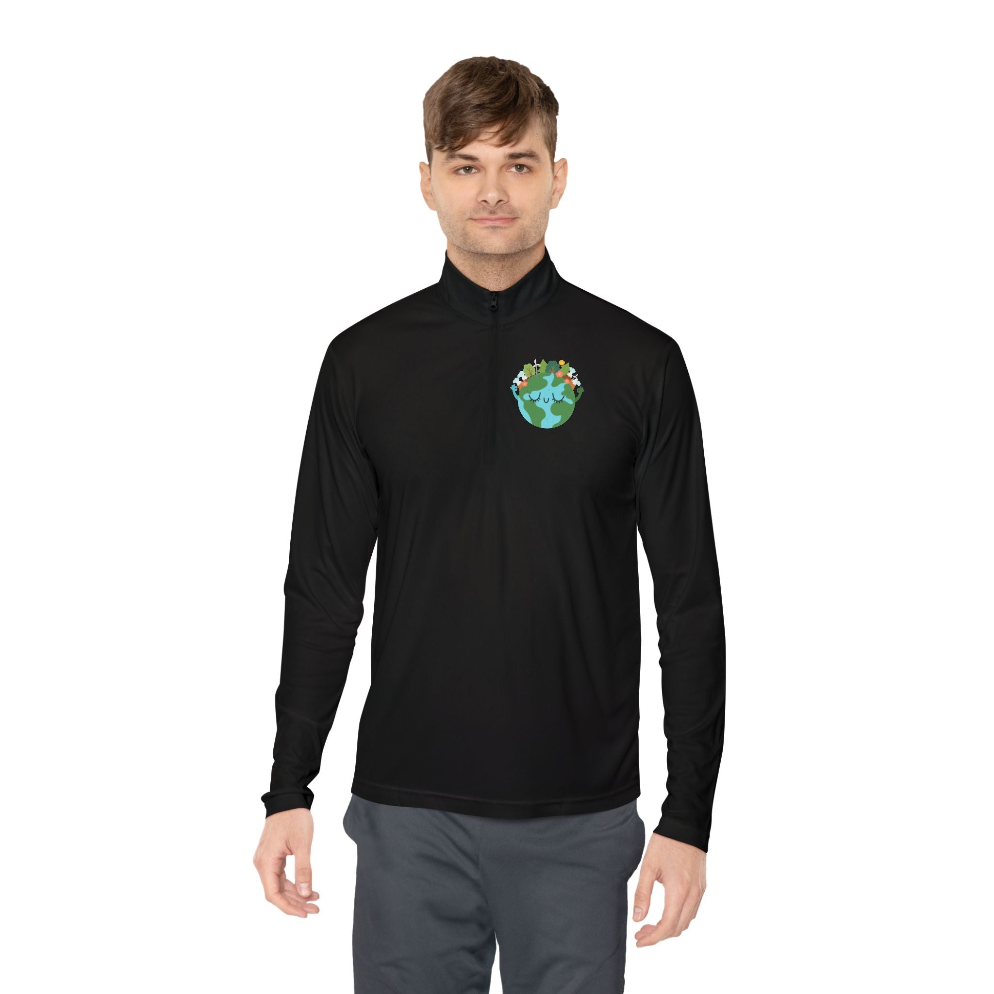 Eco-Friendly Quarter-Zip Pullover with Earth Design