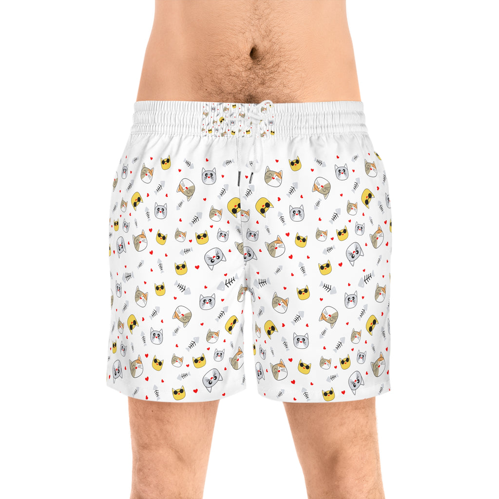 Playful Cat and Dog Print Swim Shorts for Men