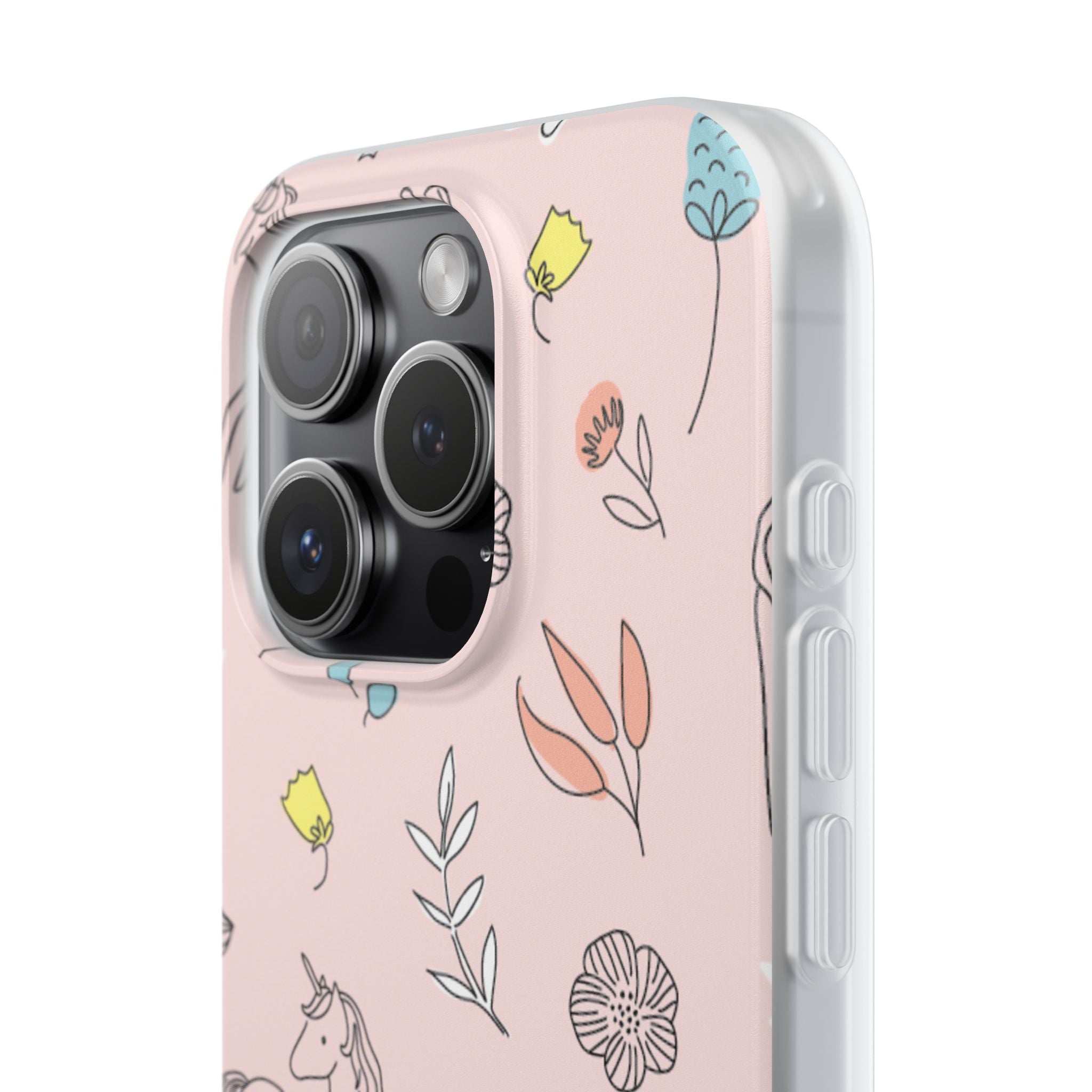 Cute Floral Unicorn Phone Case — Pink Flexi Case (Custom Text)