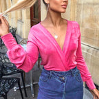 Velvet shirt women blouse top female Sexy v-neck shirts