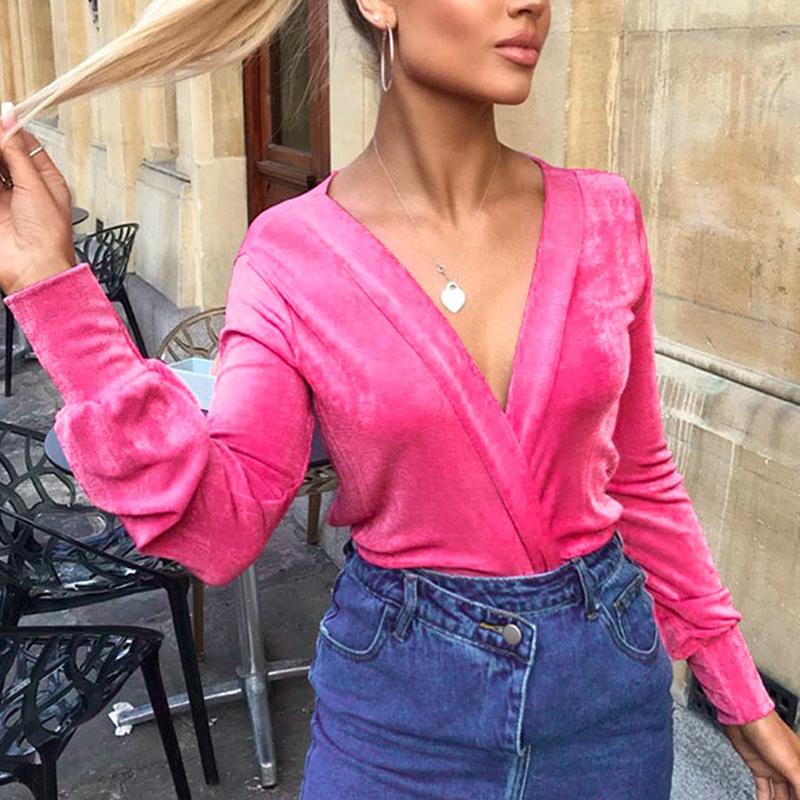 Velvet shirt women blouse top female Sexy v-neck shirts