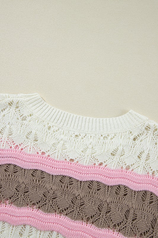 Women Stripe Color Block Half Sleeve Sweater