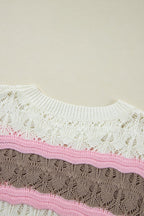 Women Stripe Color Block Half Sleeve Sweater