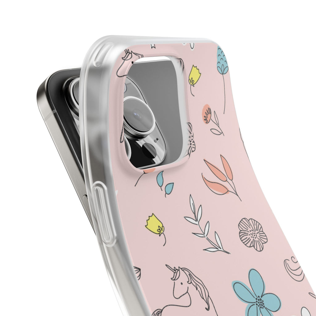 Cute Floral Unicorn Phone Case — Pink Flexi Case (Custom Text)