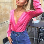 Velvet shirt women blouse top female Sexy v-neck shirts