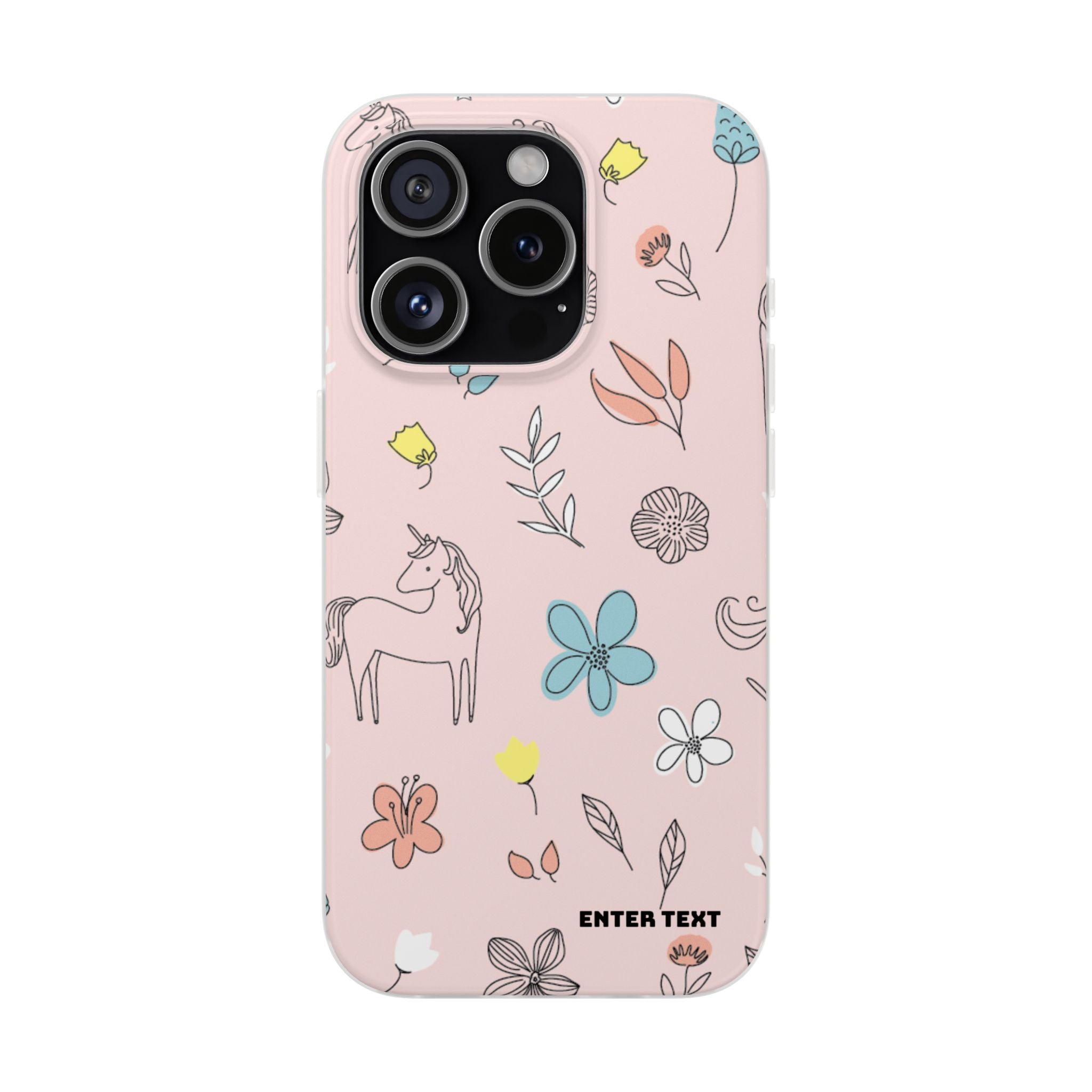 Cute Floral Unicorn Phone Case — Pink Flexi Case (Custom Text)