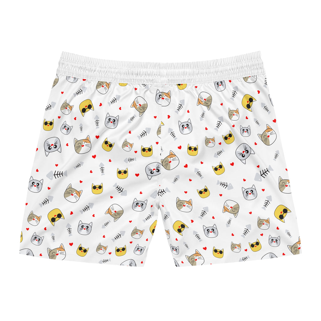 Playful Cat and Dog Print Swim Shorts for Men
