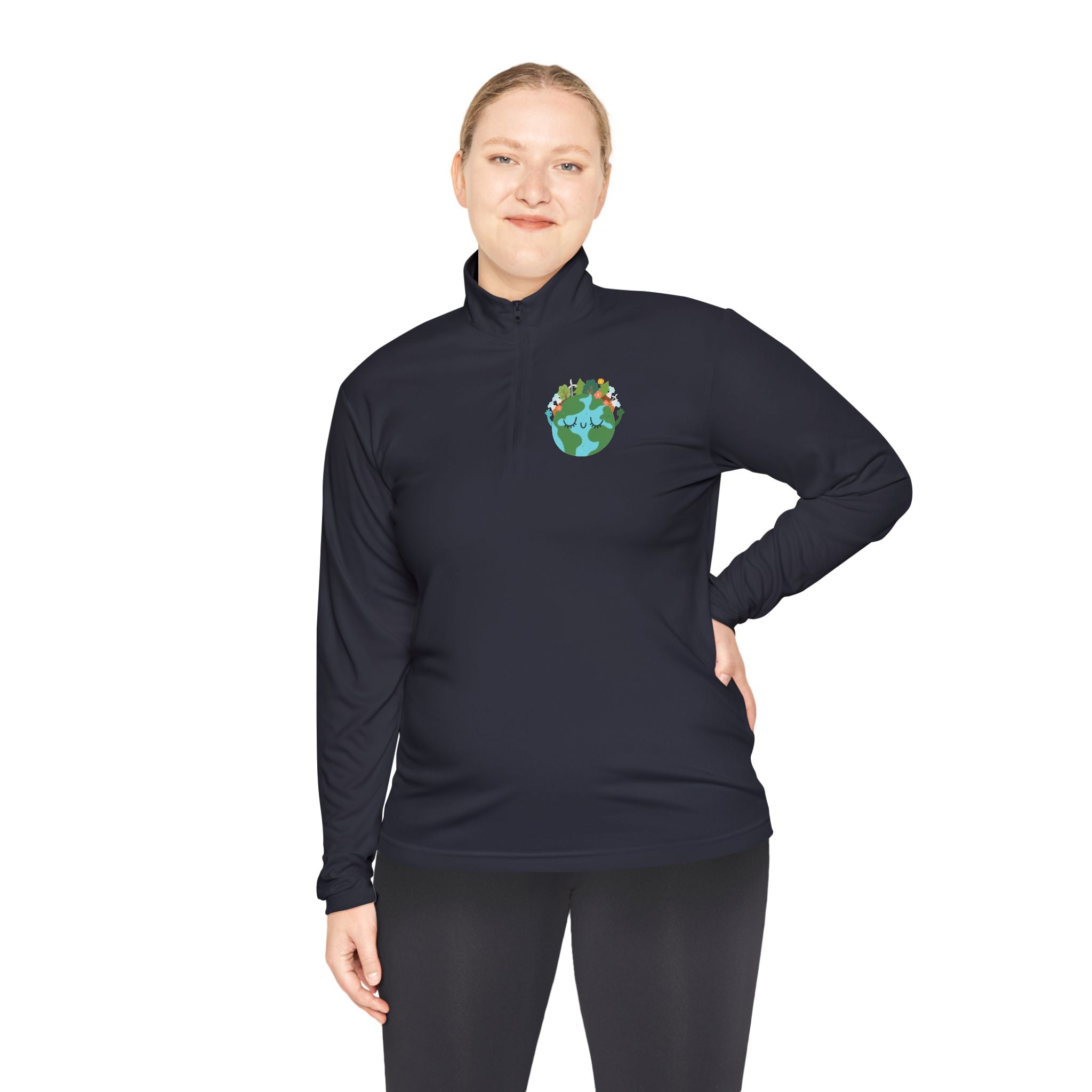 Eco-Friendly Quarter-Zip Pullover with Earth Design