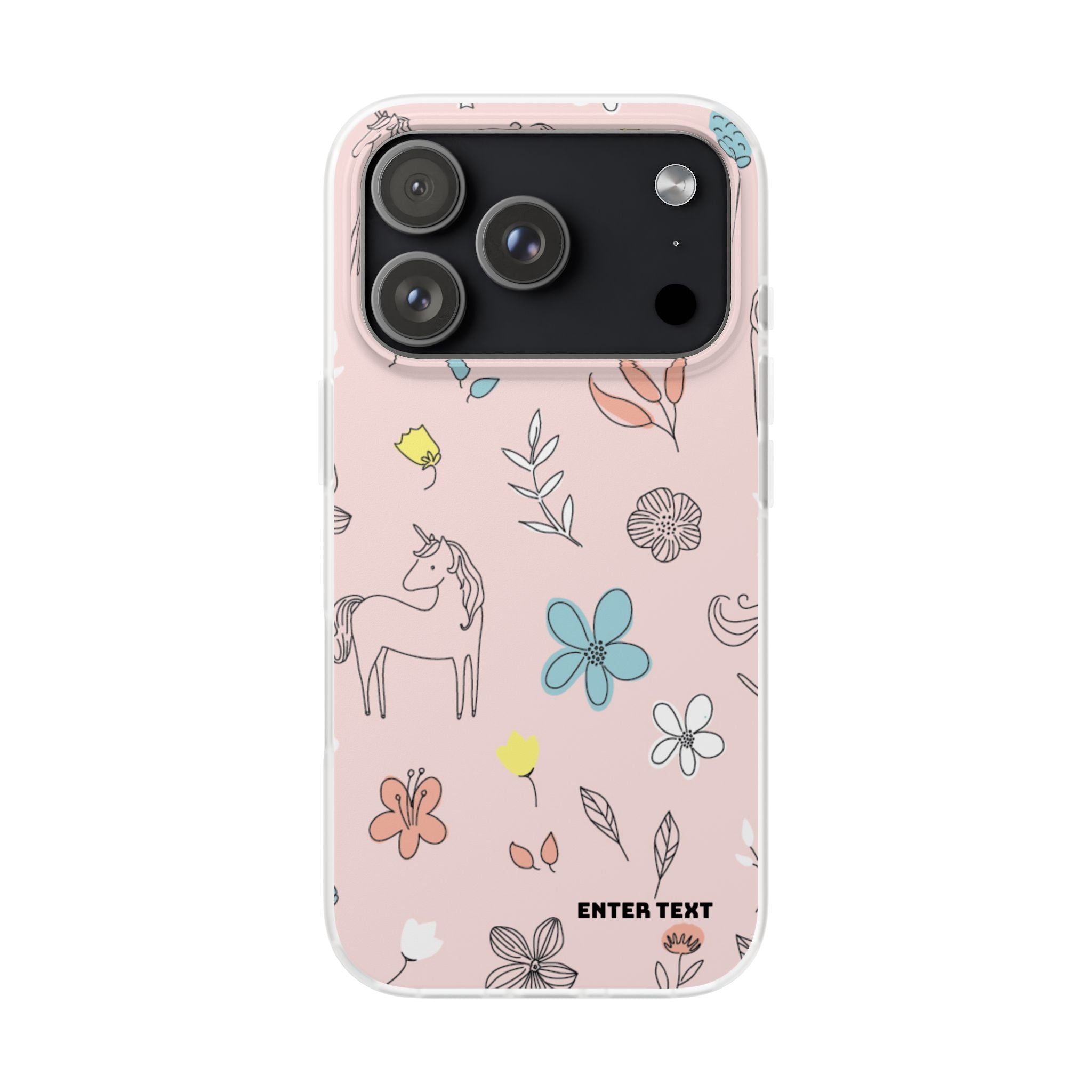 Cute Floral Unicorn Phone Case — Pink Flexi Case (Custom Text)