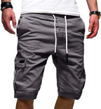 Men Casual Chino Cargo Shorts Elastic Waist Drawstring 6 Pockets