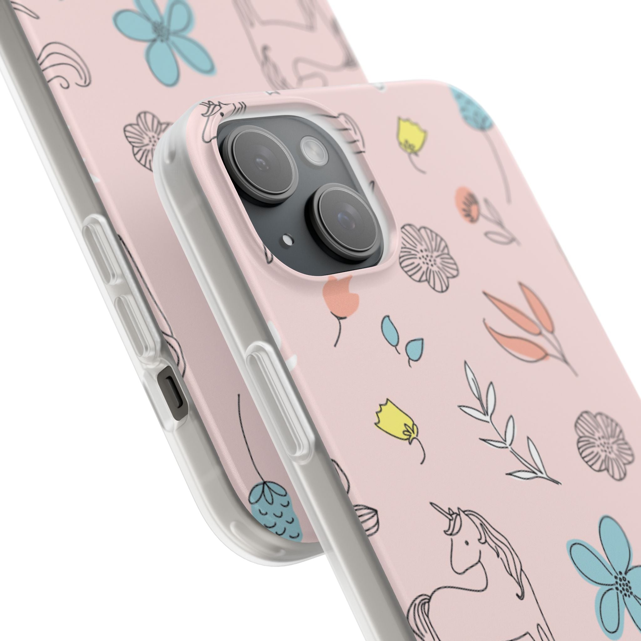 Cute Floral Unicorn Phone Case — Pink Flexi Case (Custom Text)