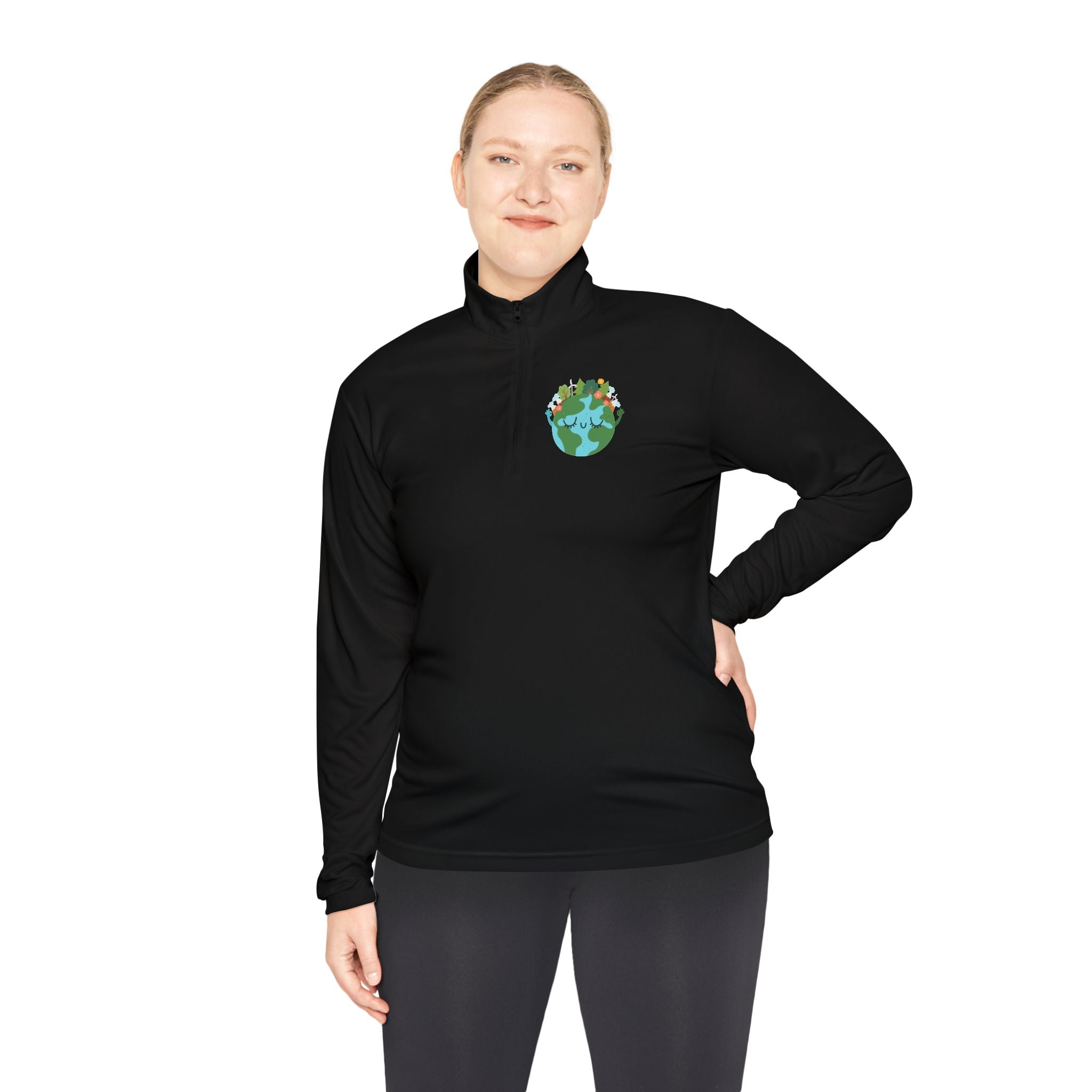 Eco-Friendly Quarter-Zip Pullover with Earth Design