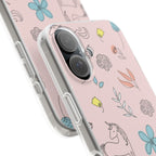 Cute Floral Unicorn Phone Case — Pink Flexi Case (Custom Text)