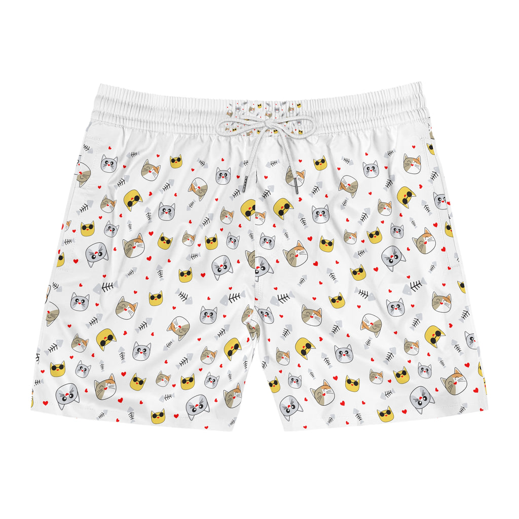 Playful Cat and Dog Print Swim Shorts for Men
