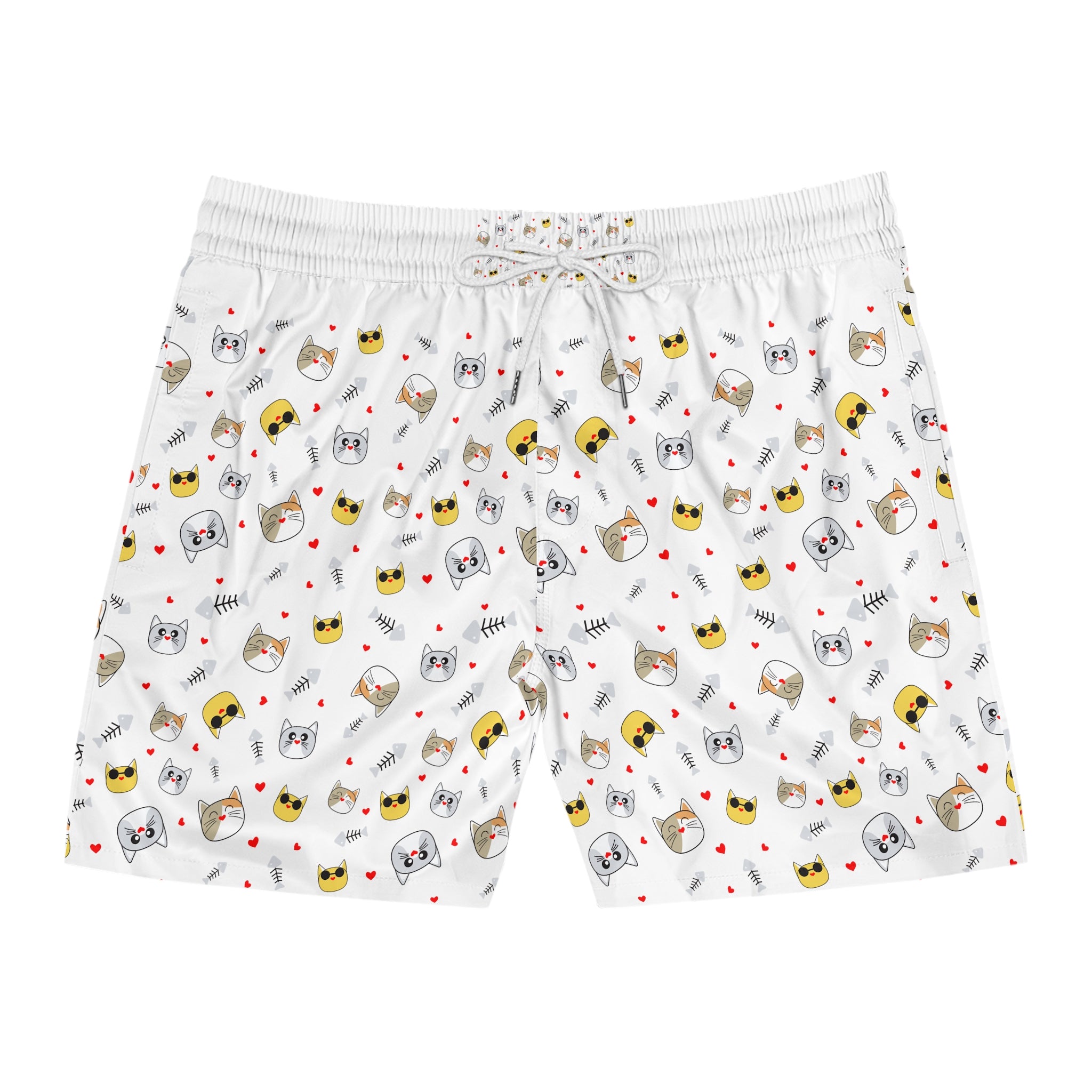 Playful Cat and Dog Print Swim Shorts for Men