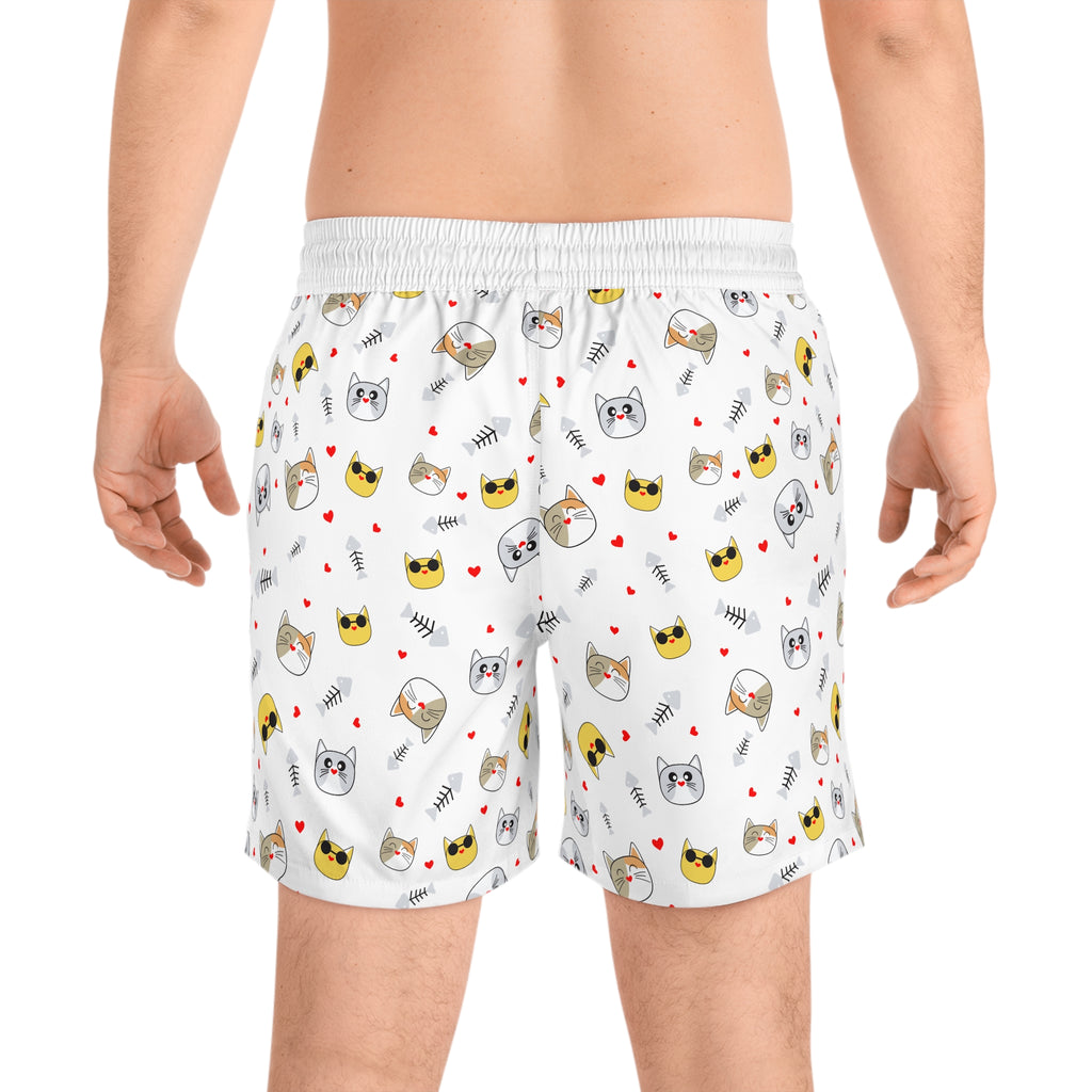 Playful Cat and Dog Print Swim Shorts for Men