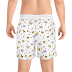 Playful Cat and Dog Print Swim Shorts for Men