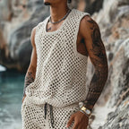 New Summer Men Knitted Two Piece Set Shorts set