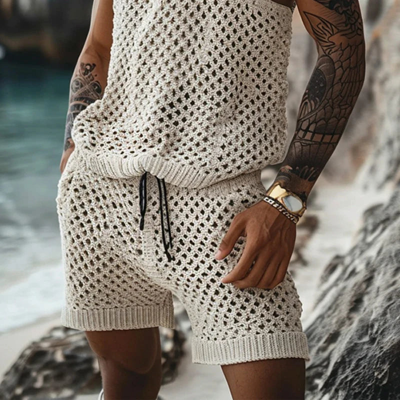 New Summer Men Knitted Two Piece Set Shorts set