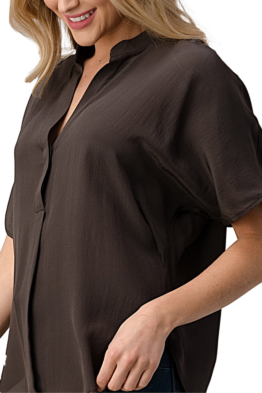 Effortless Dark Grey Oversized Button-Up Blouse for Women