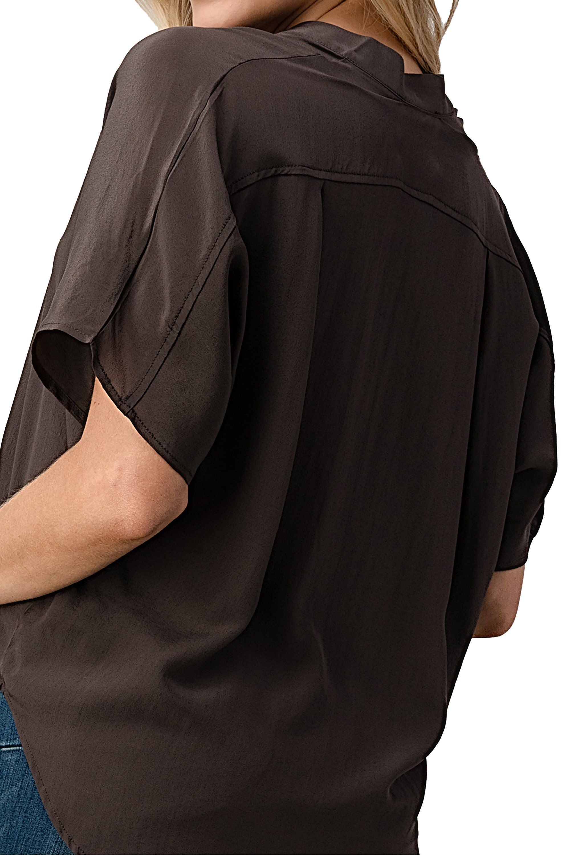 Effortless Dark Grey Oversized Button-Up Blouse for Women