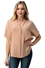 Effortless Dark Grey Oversized Button-Up Blouse for Women