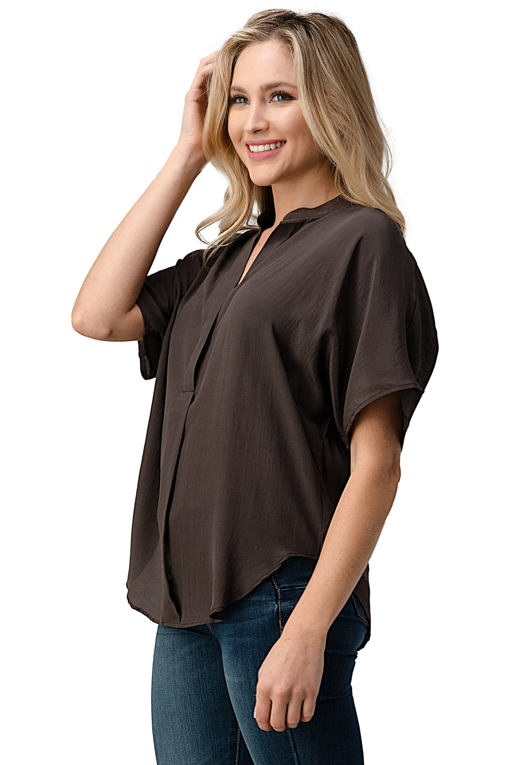 Effortless Dark Grey Oversized Button-Up Blouse for Women