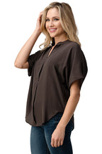Effortless Dark Grey Oversized Button-Up Blouse for Women