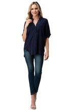 Effortless Dark Grey Oversized Button-Up Blouse for Women