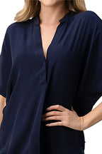Effortless Dark Grey Oversized Button-Up Blouse for Women