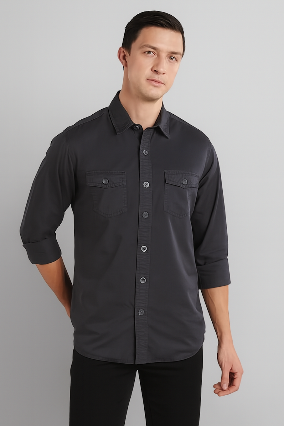 Men's Casual Cotton Shirt, Grey (Size-M)