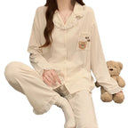 Sweet Cartoon New Style Women's Sleepwear Long Sleeve Casual Home Clothes Cardigan Cotton Like Fabric Four Seasons