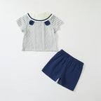 Summer Baby Kids Striped Pattern Top and Blue Shorts Clothing Set for