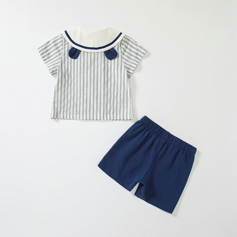 Summer Baby Kids Striped Pattern Top and Blue Shorts Clothing Set for