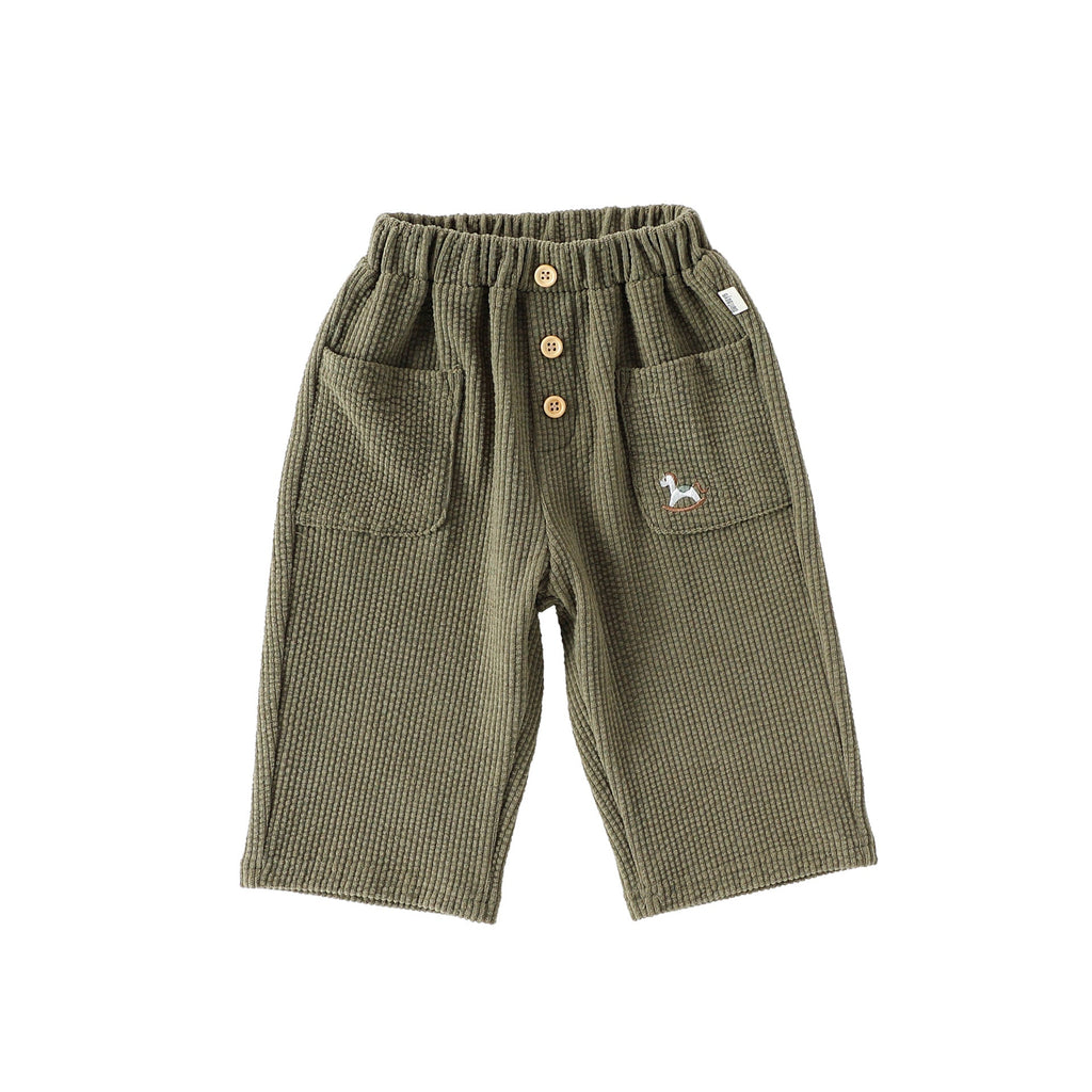 Casual Baby Kids Cartoon Embroidered Pattern Corduroy Pants