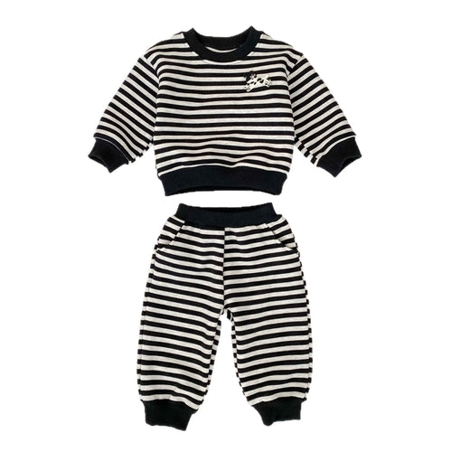 Spring and Autumn Baby Kids Boys Cartoon Pattern Striped Pullover and