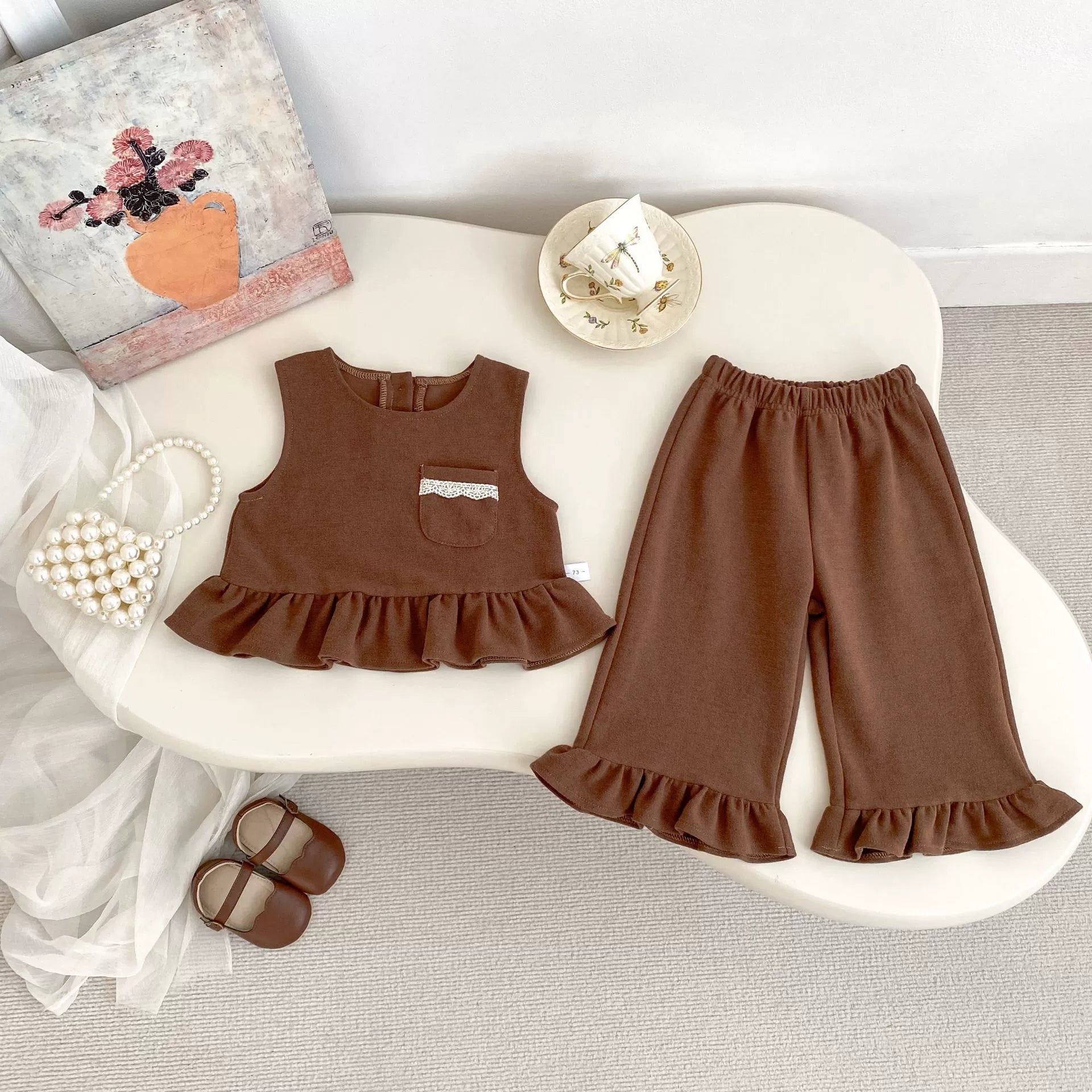 Spring and Autumn Baby Kids Girls Lace Decorated Sleeveless Vest,