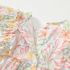 Summer Baby Kids Floral Pattern T-shirt and Beige Shorts  Clothing Set