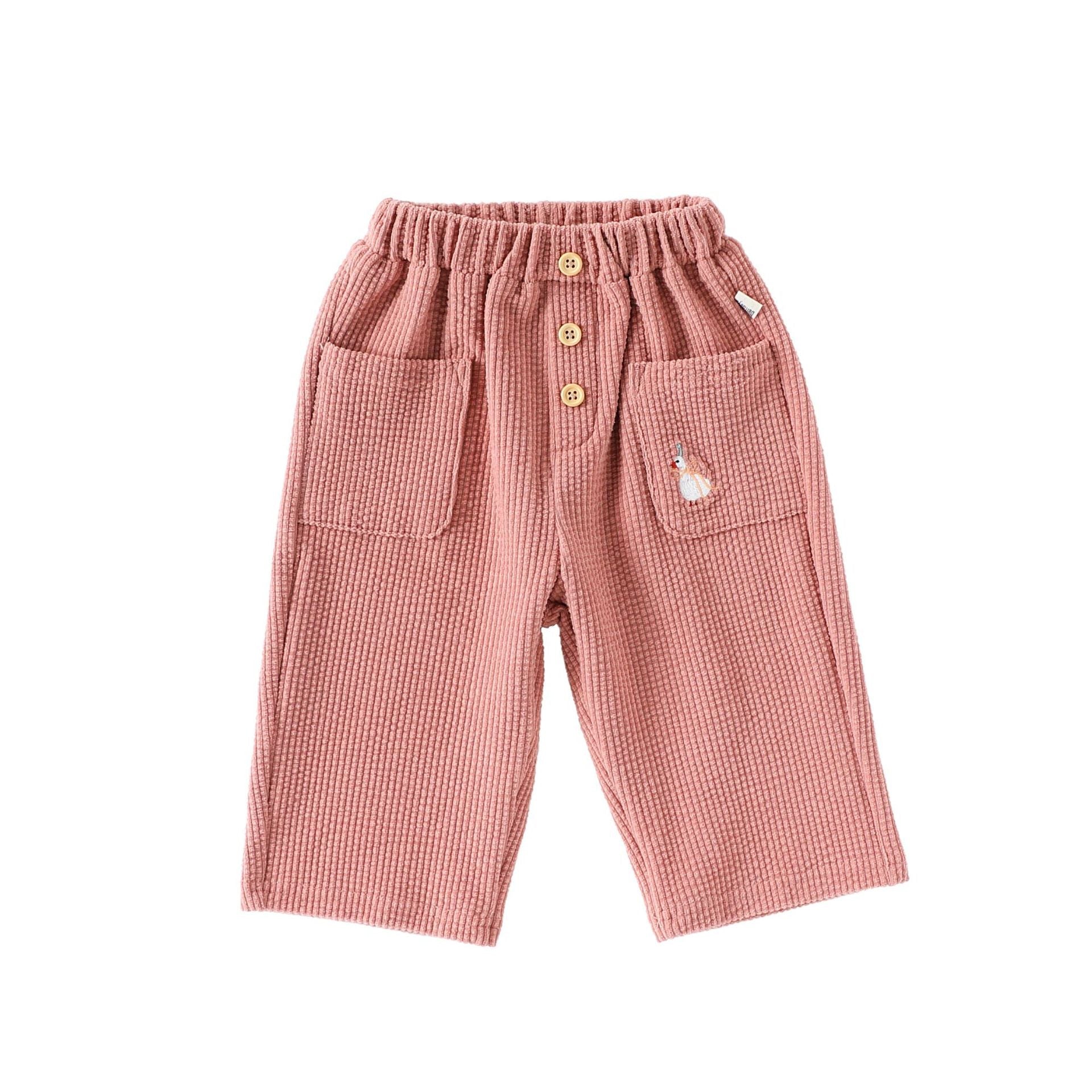 Casual Baby Kids Cartoon Embroidered Pattern Corduroy Pants