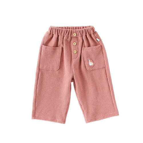 Casual Baby Kids Cartoon Embroidered Pattern Corduroy Pants