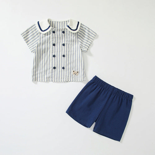 Summer Baby Kids Striped Pattern Top and Blue Shorts Clothing Set for