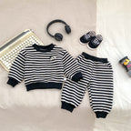 Spring and Autumn Baby Kids Boys Cartoon Pattern Striped Pullover and