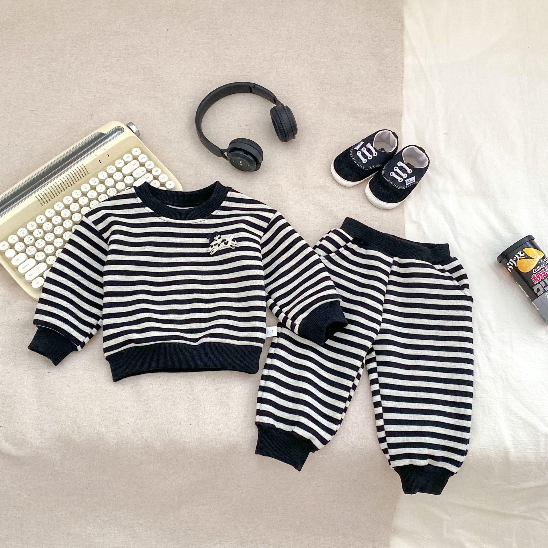 Spring and Autumn Baby Kids Boys Cartoon Pattern Striped Pullover and